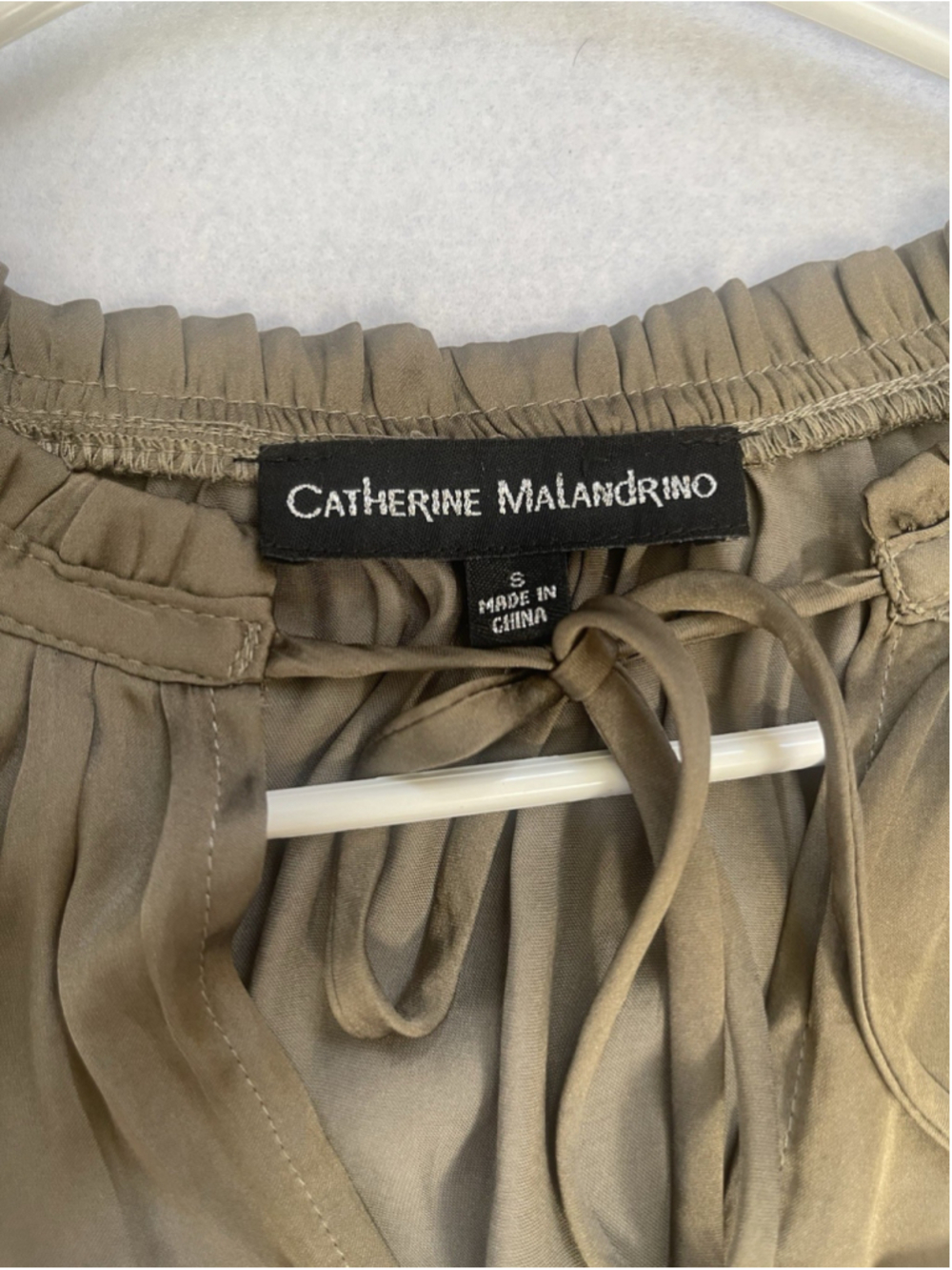 Catherine Malandrino Women’s Green V-Neck Tie Peasant Blouse S - Picture 4 of 11